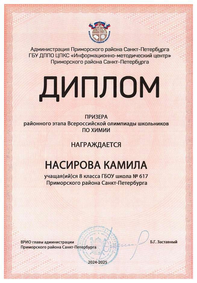 2024-2025 Насирова Камила 8м химия (Левина Э.М.)